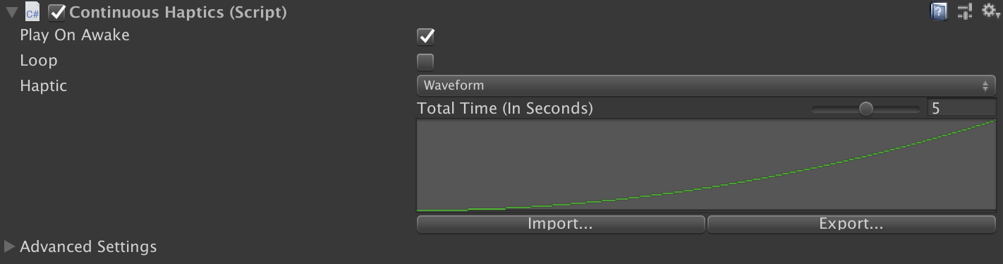 The settings for the waveform haptics we’ll use.